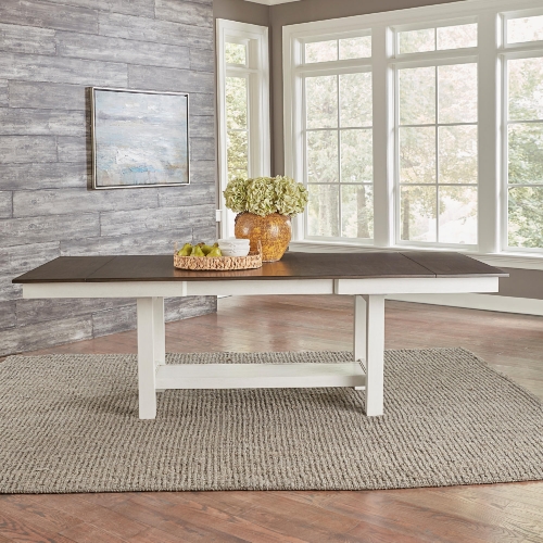 Brook Bay 94" Trestle Dining Table in Textured White & Carbon Grey