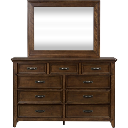 Saddlebrook Dresser & Mirror in Tobacco Brown Wood