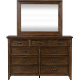 Saddlebrook Dresser & Mirror in Tobacco Brown Wood