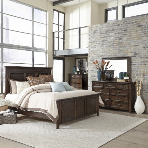 Saddlebrook 4 Piece Queen Bedroom Set in Tobacco Brown