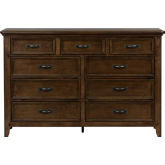 Saddlebrook 9 Drawer Dresser in Tobacco Brown Wood