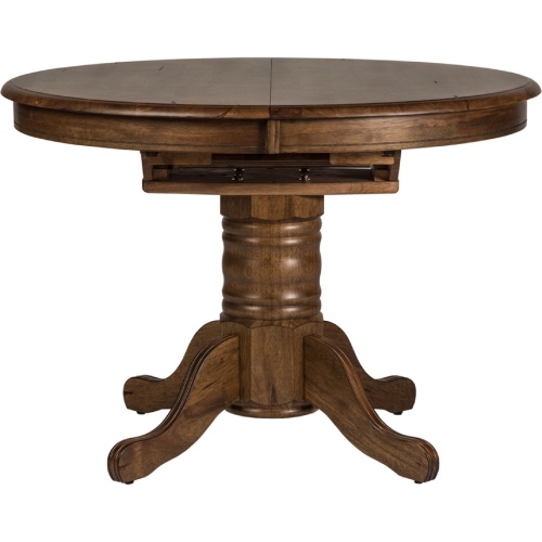 Carolina Crossing Round to Oval Dining Table in Distressed Brown