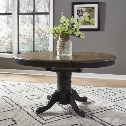 Carolina Crossing 57" Oval Pedestal Dining Table in Honey & Black