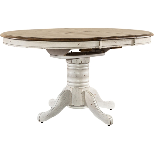 Carolina Crossing Round to Oval Dining Table in Antique Honey & White