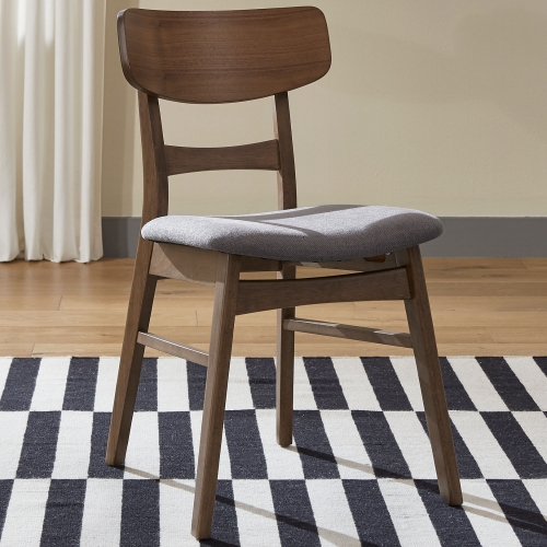 Space Savers Panel Back Dining Chair in Walnut Finish & Grey Linen