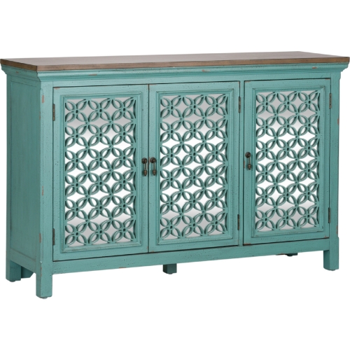 Kensington 3 Door Accent Cabinet in Turquoise & Worn Wood