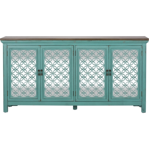 Kensington 4 Door Accent Cabinet in Turquoise & Worn Wood