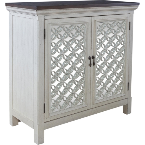 Westridge 2 Door Accent Cabinet in Brushed White Gray, Mirror & Wood