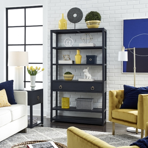 Midnight Accent Bookcase in Wire Brushed Denim Blue Wood