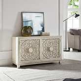 Sundance 2 Door Accent Cabinet in Antique Linen White Finish