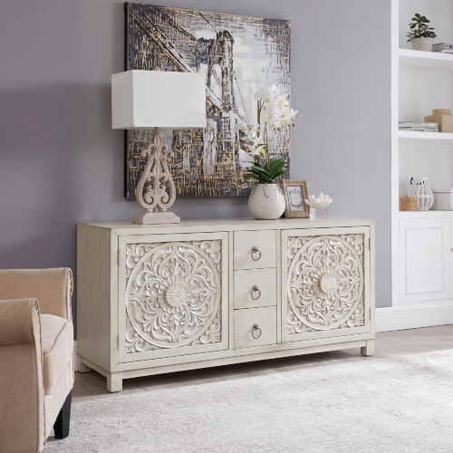 Sundance 2 Door 3 Drawer Accent Cabinet in Antique Linen White Finish