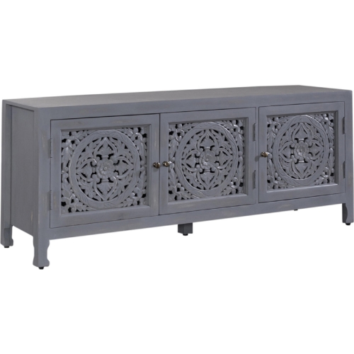 Marisol 65" 3 Door TV Stand in Washed Grey & Cream Finish