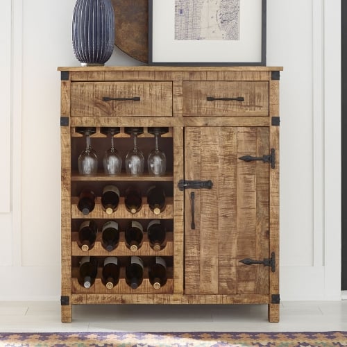 Emerson Wine Cabinet in Weathered Honey Finish Wood