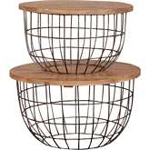 Akins Nesting Caged Coffee Tables in Weathered Honey Wood & Pewter