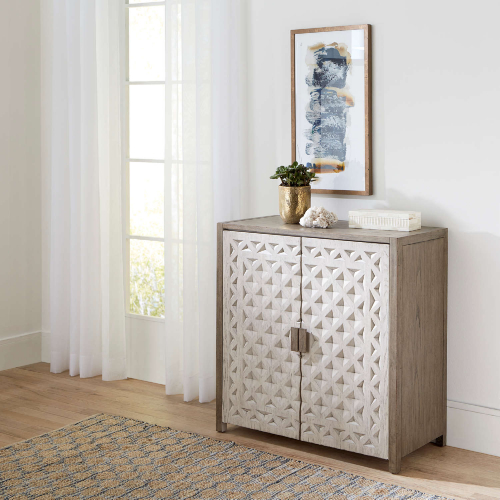 Chatfield Accent Console Cabinet in Antique White & Tobacco Brown Finish