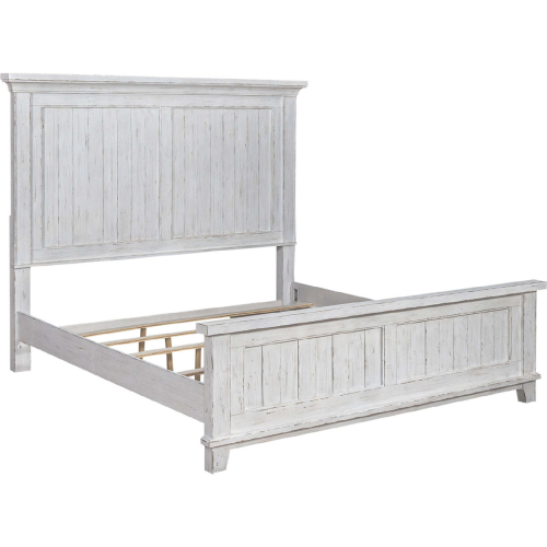 River Place King Panel Bed in Distressed Riverstone White & Tobacco Brown Finish