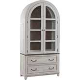 River Place Curio Cabinet in Distressed White, Brown & Seeded Glass