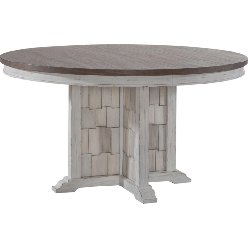 River Place 54" Round Pedestal Dining Table in Distressed White & Tobacco Brown Finish