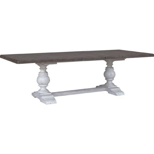 River Place 102" Trestle Dining Table in Distressed White & Tobacco Brown Finish