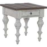 River Place End Table in Distressed Riverstone White & Tobacco Brown Finish