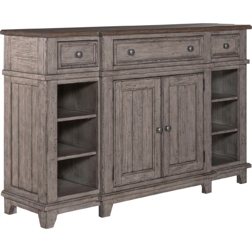 River Place Breakfront Server in Distressed Gray & Tobacco Brown Finish