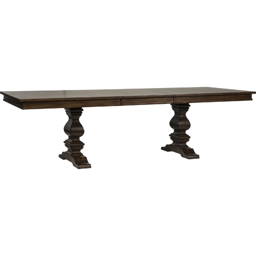 Armand 82" to 106" Trestle Dining Table with Leaf in Antique Brownstone