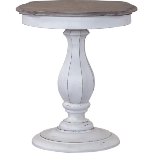 Magnolia Manor Round End Table in Antique White & Weathered Brown