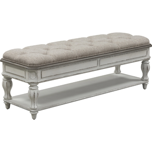 Magnolia Manor Bench in Ivory Chenille & Antique White