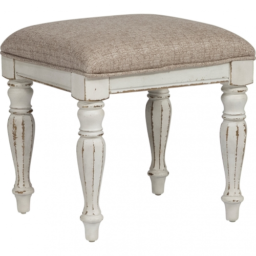 Magnolia Manor Bedroom Vanity Stool in Antique White & Chenille