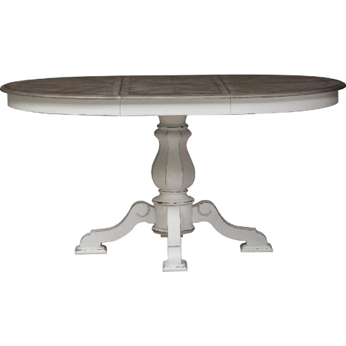 Magnolia Manor 60" Pedestal Dining Table in Antique White & Weathered Wood