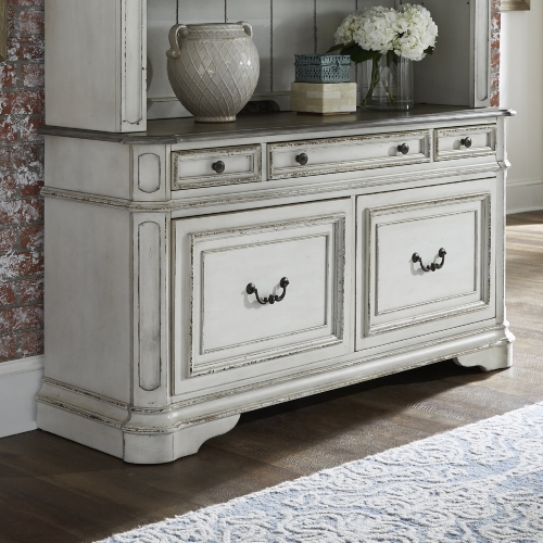 Magnolia Manor Credenza in Antique White & Weathered Bark Wood