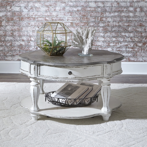 Magnolia Manor Round Coffee Cocktail Table in Weathered Bisque