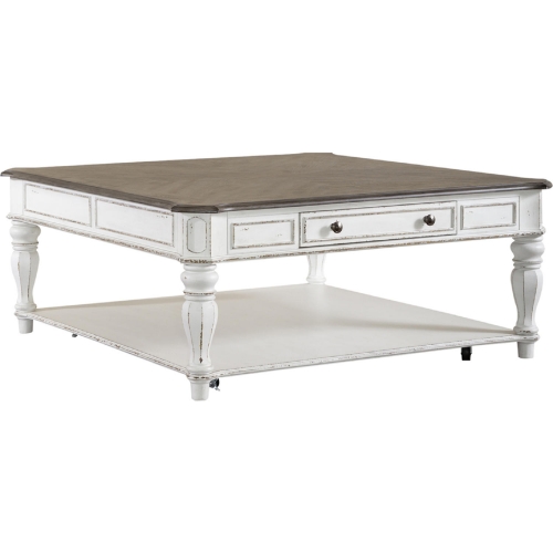 Magnolia Manor Coffee Cocktail Table in Antique White & Weathered Bark