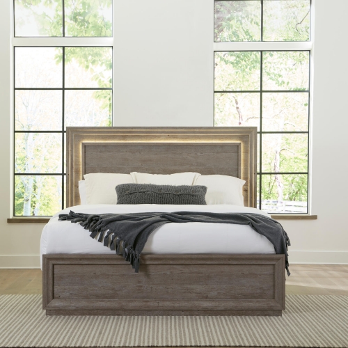 Horizons Queen Panel Bed in Gray Wood with LED Lights