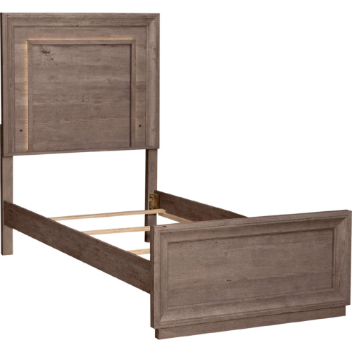 Horizons Twin Panel Bed w/ LED Lights in Graystone Finish