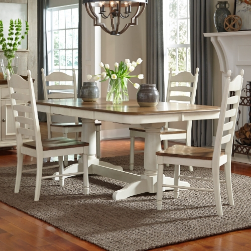 Springfield 5 PC Double Pedestal Dining Set in Honey & Cream