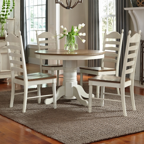 Springfield 5 Piece Pedestal Dining Set in Honey & Cream