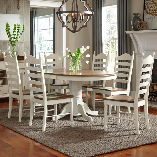 Springfield 7 Piece Pedestal Dining Set in Honey & Cream