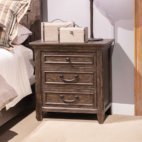 Paradise Valley Nightstand w/ Charging Station in Saddle Brown Finish