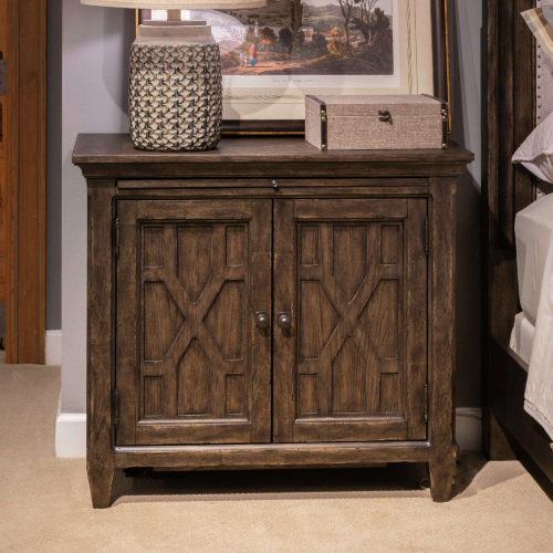 Paradise Valley 2 Door Bedside Chest w/ Charging Station in Saddle Brown Finish