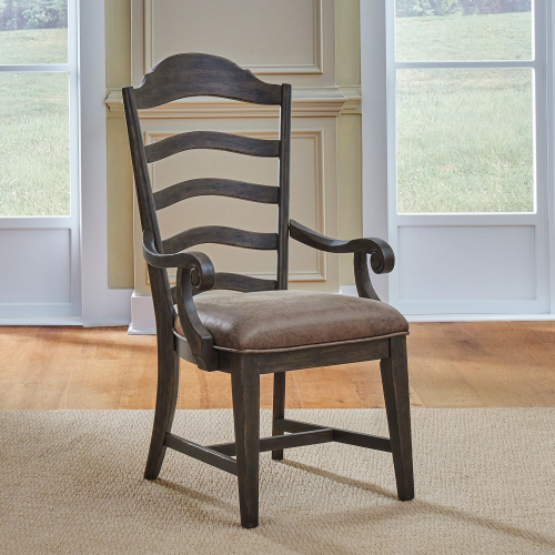 Paradise Valley Ladder Back Dining Arm Chair in Brown Wood & Leatherette