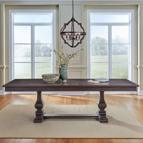 Paradise Valley 102" Trestle Dining Table in Saddle Brown Finish