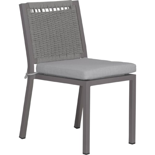 Plantation Key Outdoor Dining Chair in Aluminum, Gray Rope & Fabric (Set of 2)