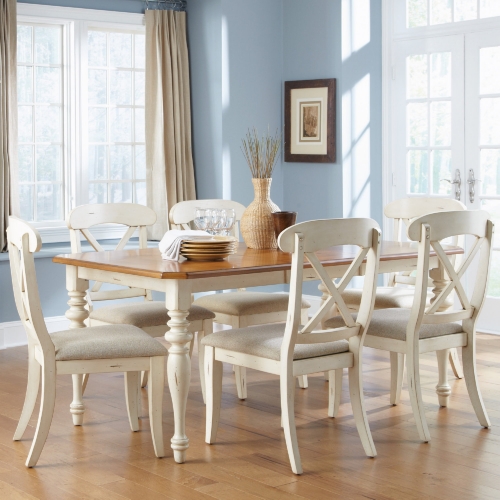 Ocean Isle 7 Piece Dining Set in Bisque & Pine