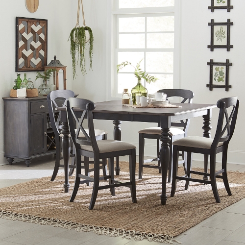 Ocean Isle 5 Piece Gathering Dining Set in Gray & Weathered Pine