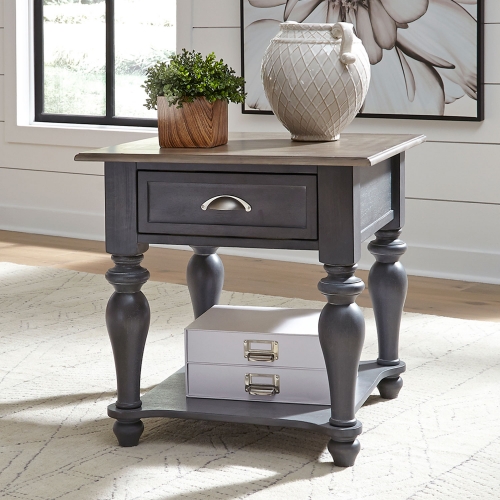 Ocean Isle Drawer End Table in Slate & Weathered Pine