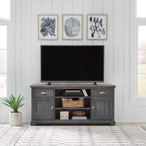 Ocean Isle 64" TV Stand in Slate Gray & Weathered Pine