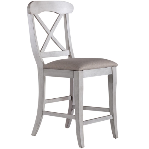 Ocean Isle X Back Counter Stool in Antique White & Gray Linen