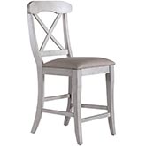 Ocean Isle X Back Counter Stool in Antique White & Gray Linen