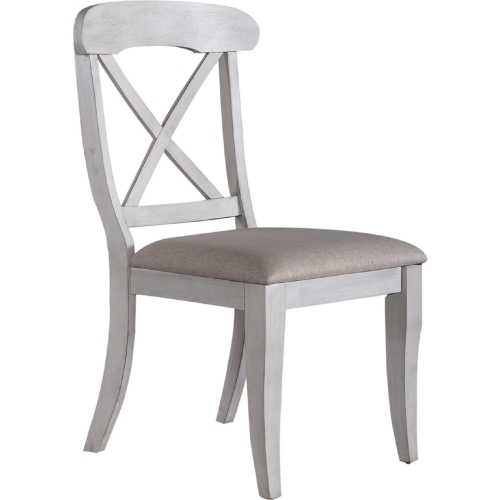 Ocean Isle X Back Dining Chair in Antique White & Grey Linen